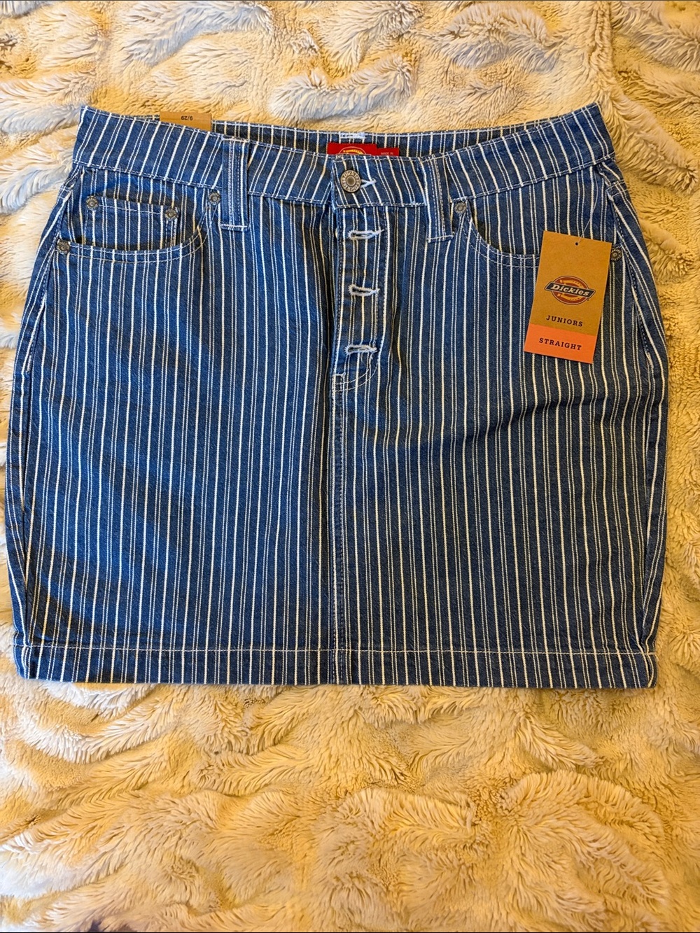 Dickies Navy and White Pinstripe Mini Skirt
